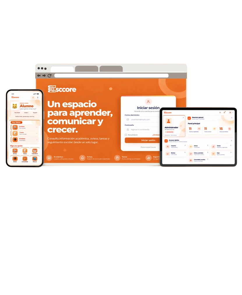 ESCCORE en computadora, teléfono y tableta